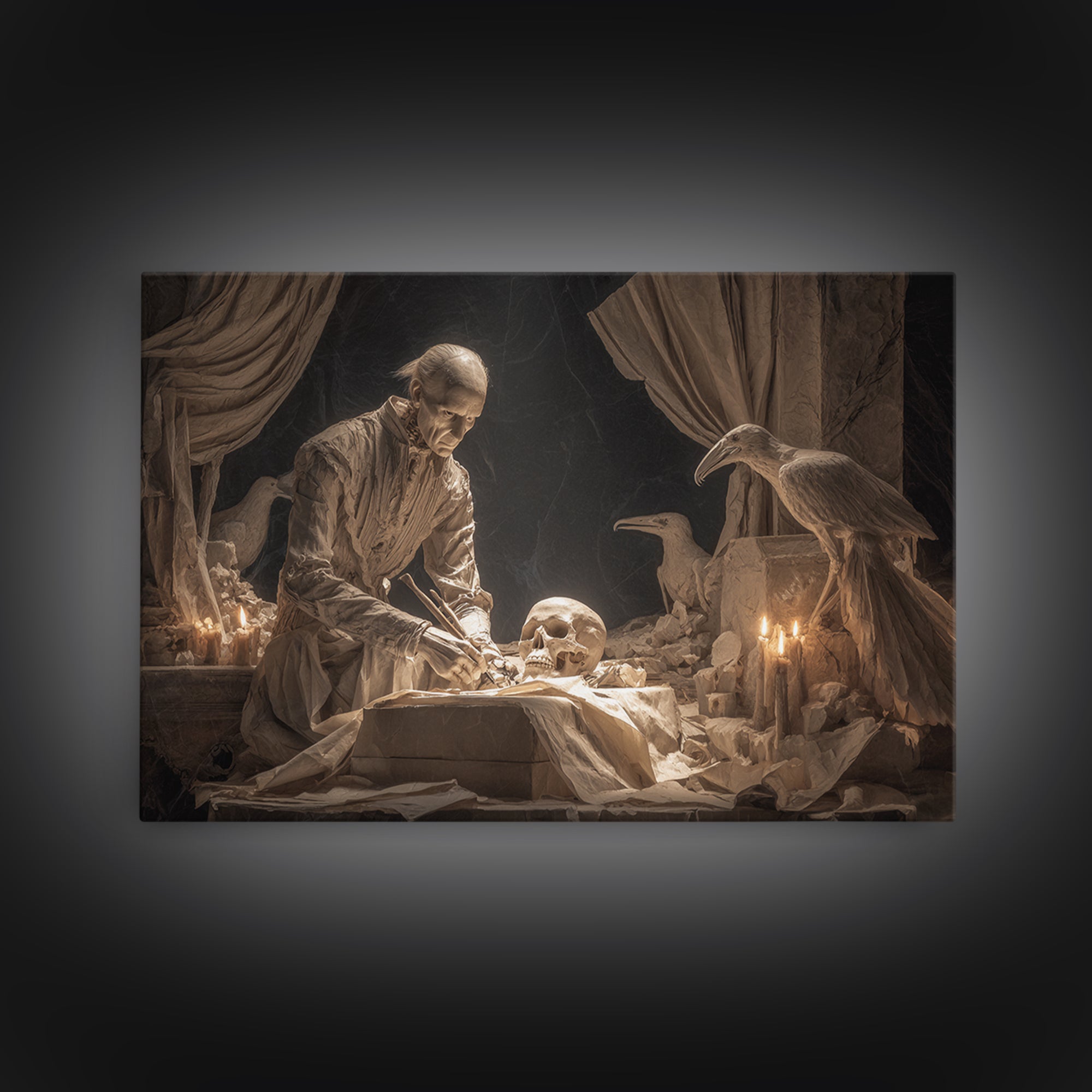 The Bone Sculptor, Visionary Gothic Art, Landscape Wall Art, Dark Fantasy Wall Art, Framed Canvas Print, Halloween Wall Art