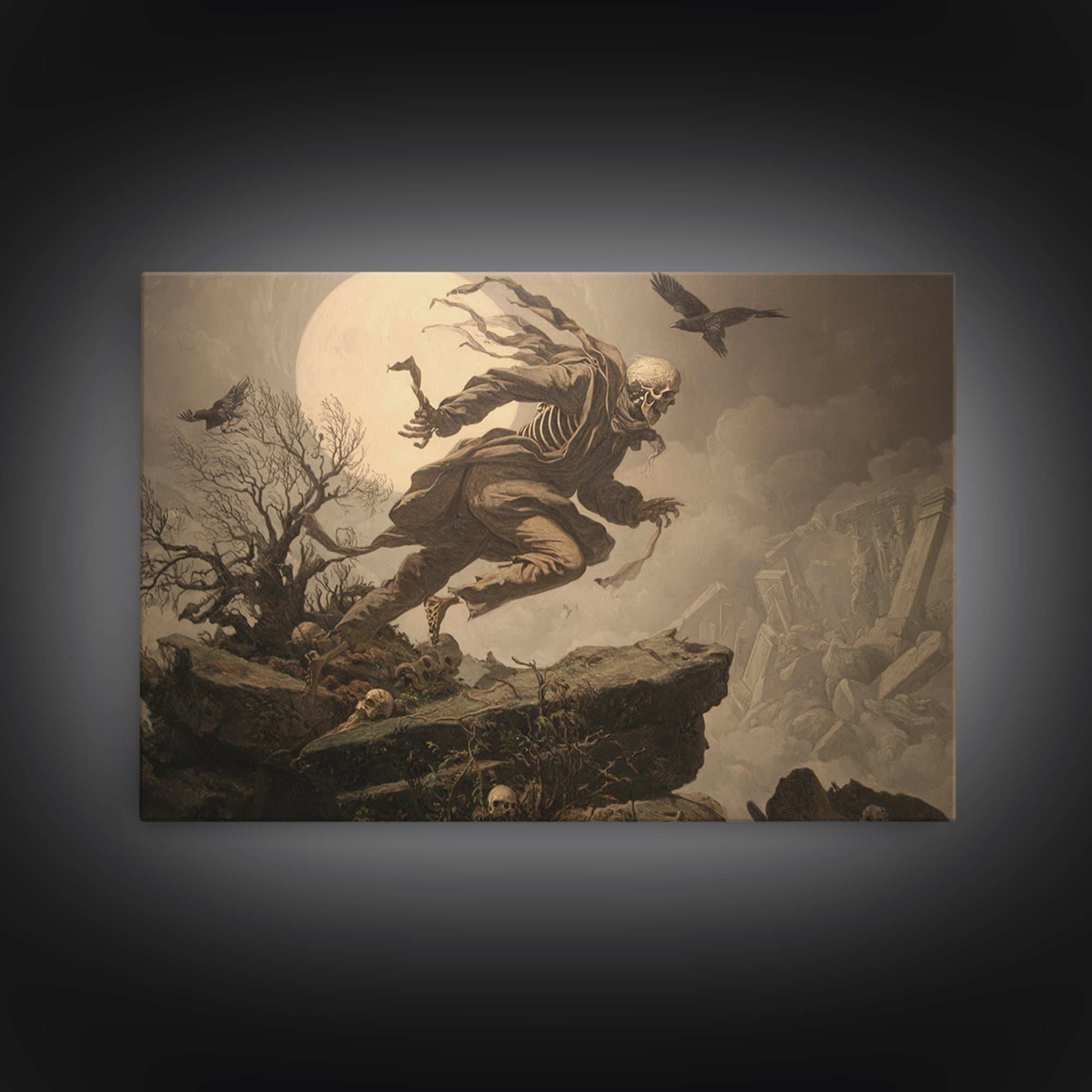 The Bone Sculptor, Romantic Gothic Landscape, Landscape Wall Art, Macabre Wall Art, Framed Canvas Print, Halloween Wall Art