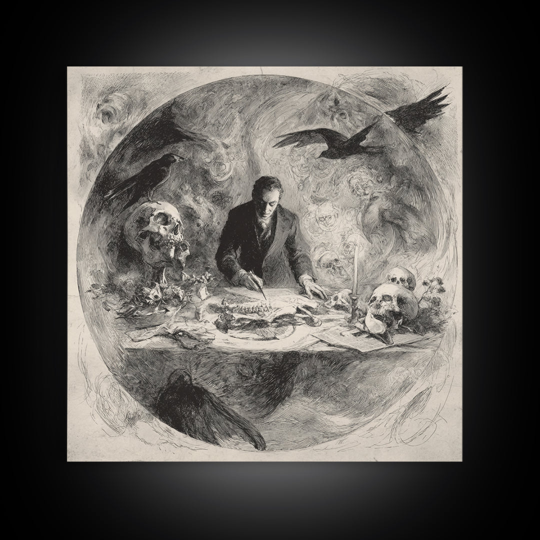 The Bone Sculptor, Symbolist Dream Art, Square Wall Art, Macabre Wall Art, Framed Canvas Print, Halloween Wall Art, Spooky Wall Decor