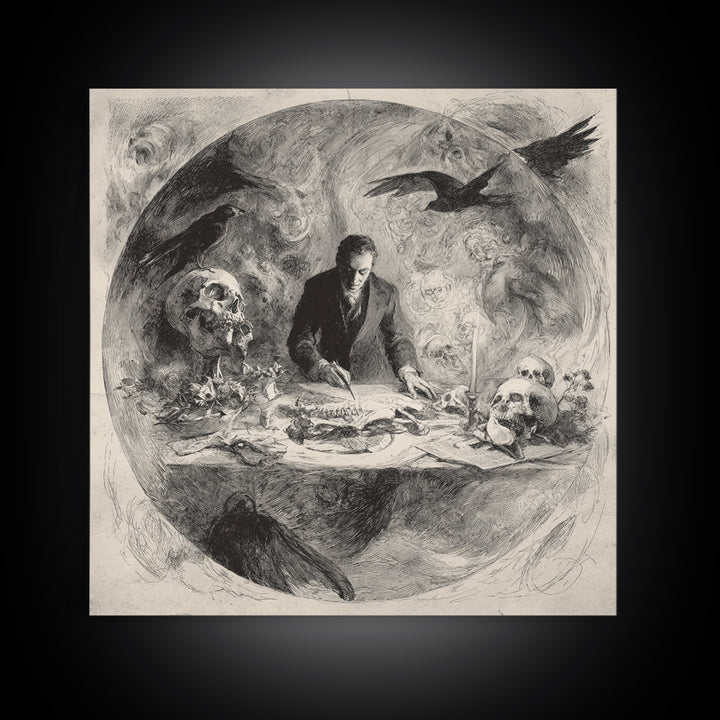 The Bone Sculptor, Symbolist Dream Art, Square Wall Art, Macabre Wall Art, Framed Canvas Print, Halloween Wall Art, Spooky Wall Decor