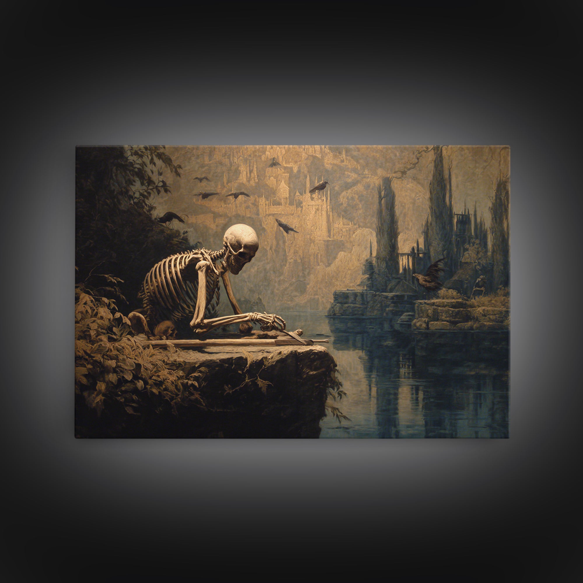 The Bone Sculptor, Symbolist Gothic Landscape, Landscape Wall Art, Gothic Horror Wall Art, Framed Canvas Print, Halloween Wall Art