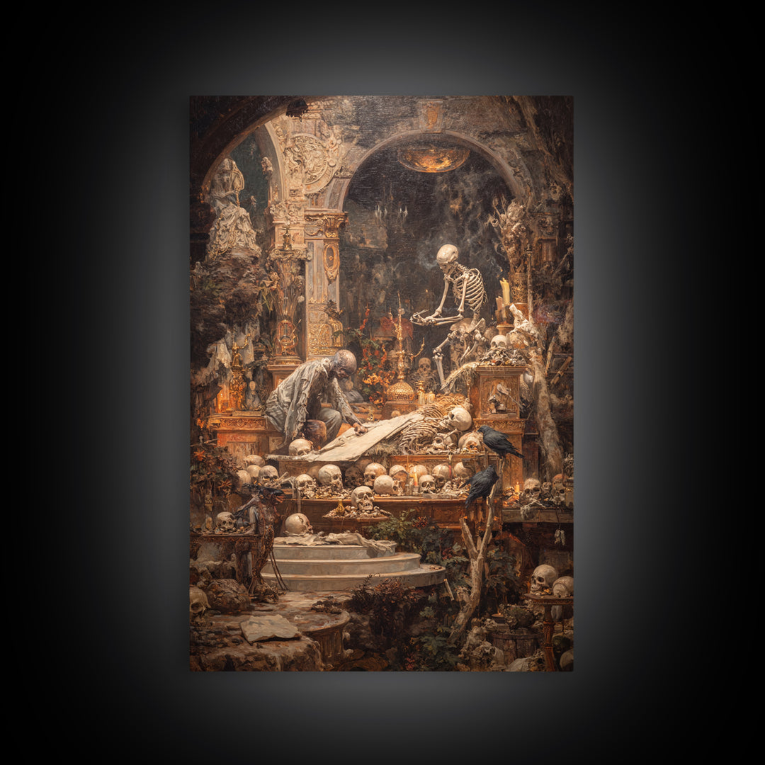 The Bone Sculptor, Ornate Symbolist Art, Vertical Wall Art, Dark Halloween Decor, Canvas Print, Halloween Wall Art, Spooky Wall Decor