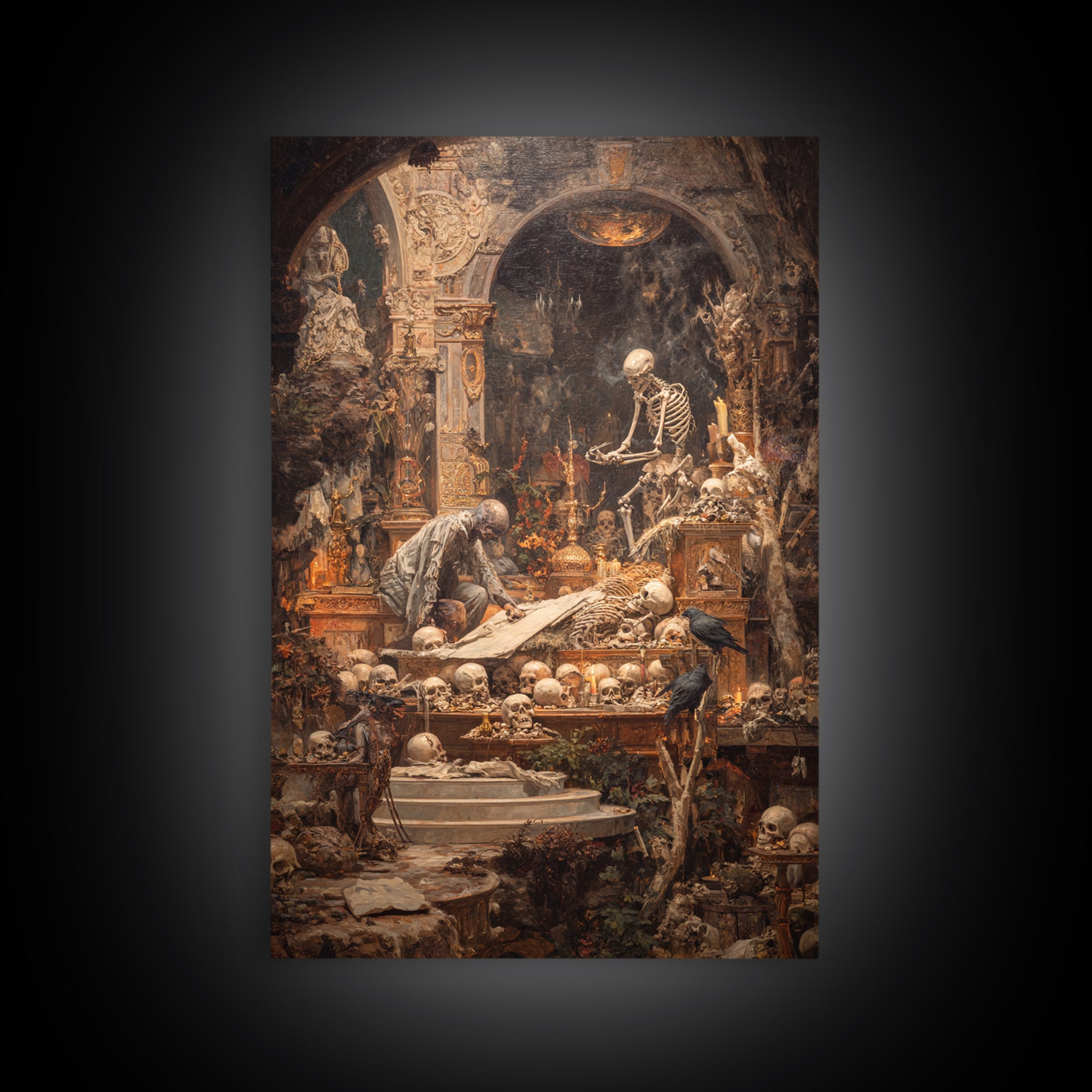 The Bone Sculptor, Ornate Symbolist Art, Vertical Wall Art, Dark Halloween Decor, Canvas Print, Halloween Wall Art, Spooky Wall Decor