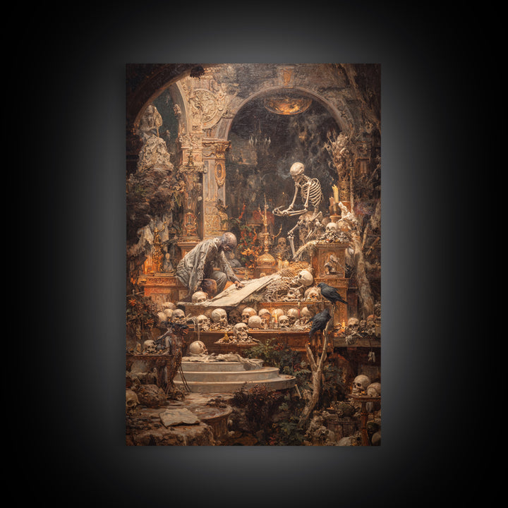 The Bone Sculptor, Ornate Symbolist Art, Vertical Wall Art, Dark Halloween Decor, Canvas Print, Halloween Wall Art, Spooky Wall Decor