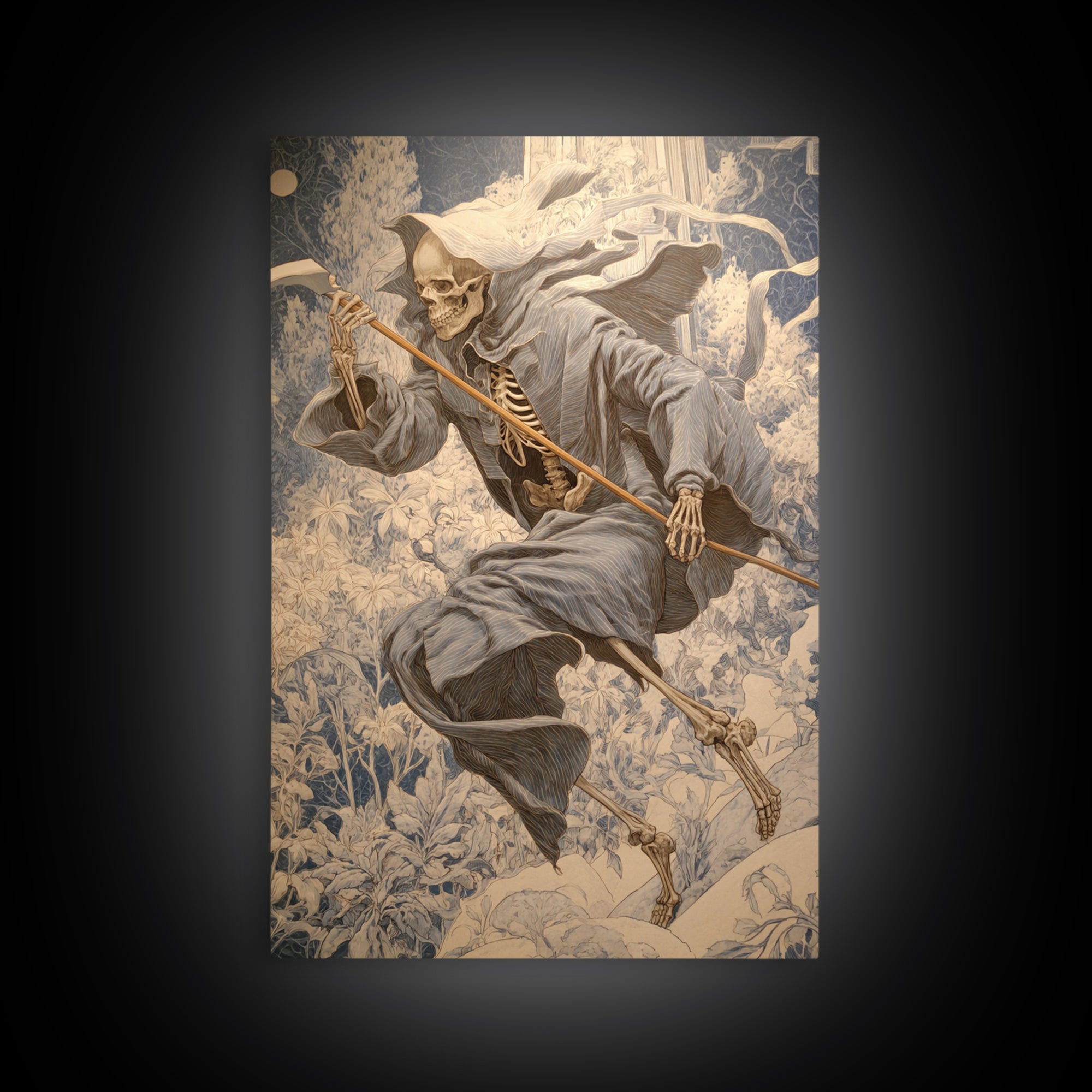 The Bone Sculptor, Symbolist Death Art, Vertical Wall Art, Macabre Wall Art, Canvas Print, Halloween Wall Art, Seasonal Home Decor