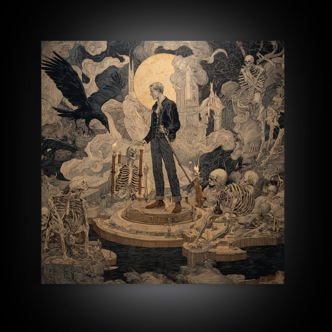 The Bone Sculptor, Symbolist Etching Art, Square Wall Art, Dark Fantasy Wall Art, Canvas Print, Halloween Wall Art, Gothic Home Decor