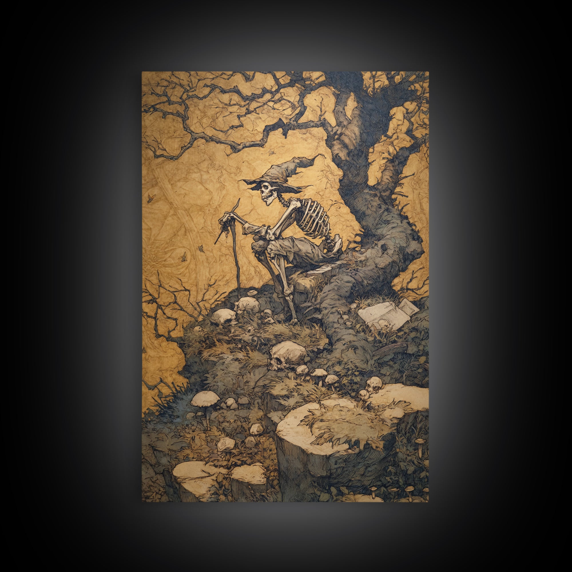 The Bone Sculptor, Gothic Storybook Art, Vertical Wall Art, Macabre Wall Art, Canvas Print, Halloween Wall Art, Dark Fantasy Art