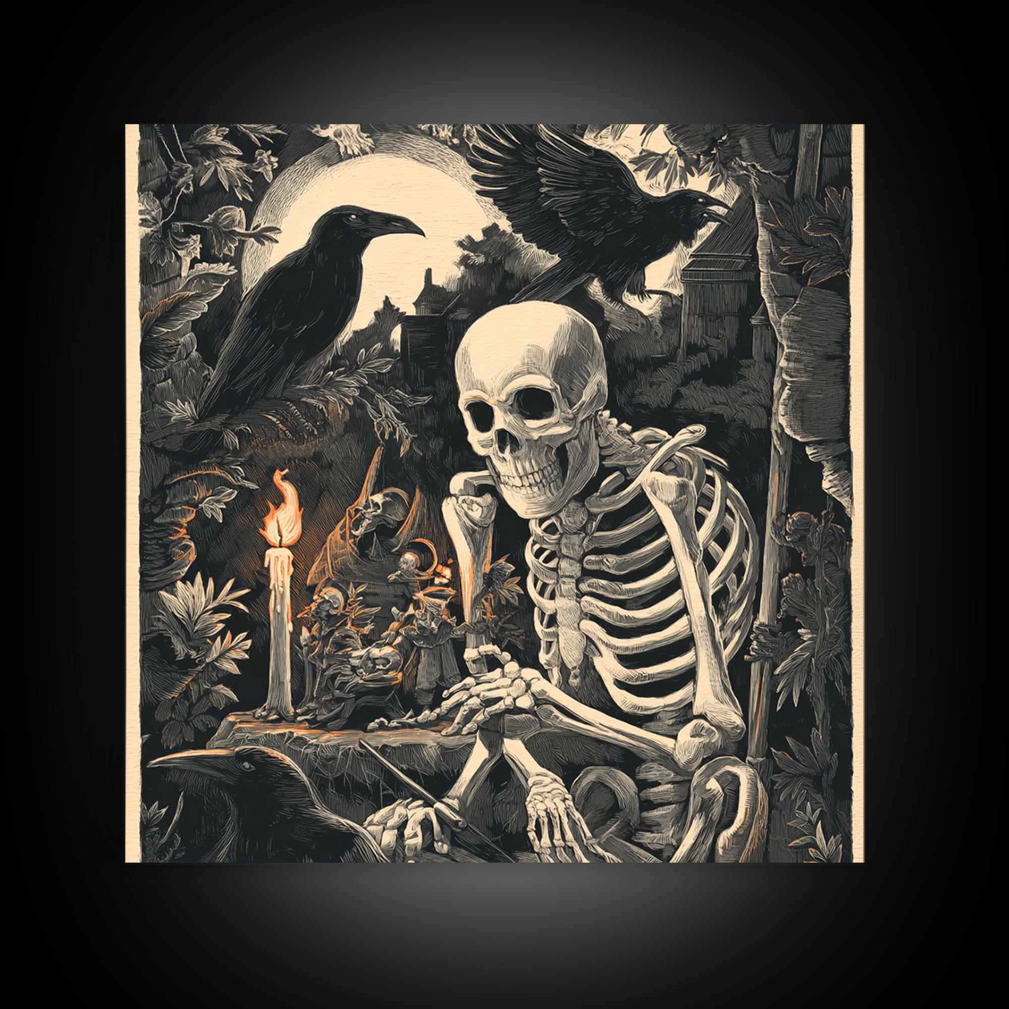 The Bone Sculptor, Macabre Folk Print Art, Square Wall Art, Macabre Wall Art, Framed Canvas Print, Halloween Wall Art