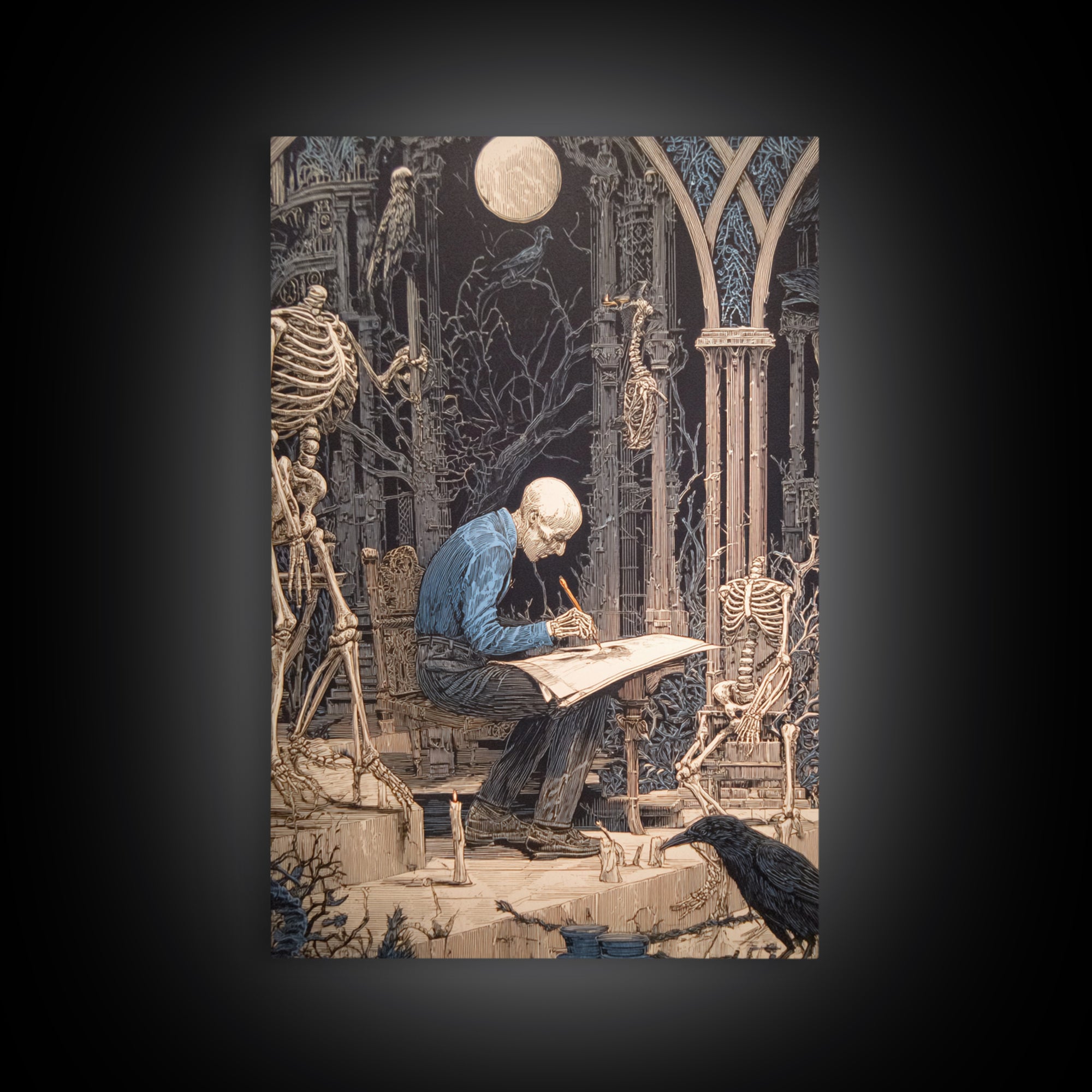 The Bone Sculptor, Victorian Macabre Art, Vertical Wall Art, Gothic Horror Wall Art, Framed Canvas Print, Halloween Wall Art
