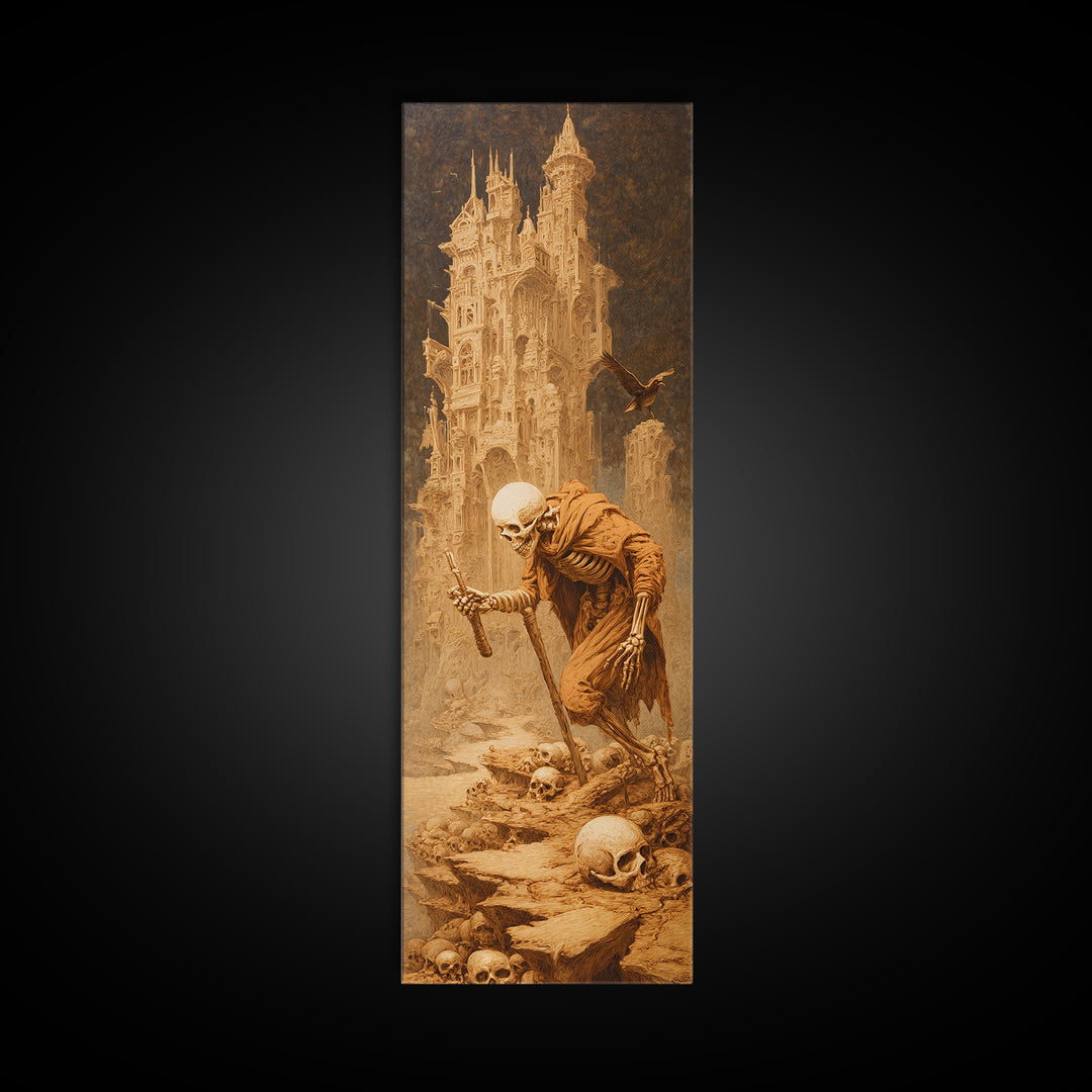 The Bone Sculptor, Surreal Apocalyptic Art, Tall Narrow Wall Art, Gothic Horror Wall Art, Canvas Print, Halloween Wall Art