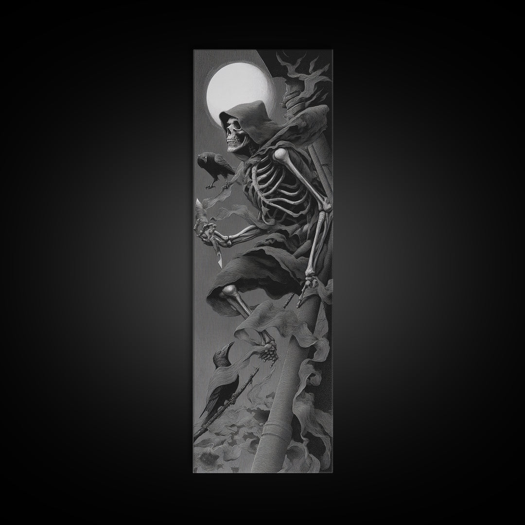 The Bone Sculptor, Biomechanical Horror Art, Tall Narrow Wall Art, Dark Fantasy Wall Art, Canvas Print, Halloween Wall Art