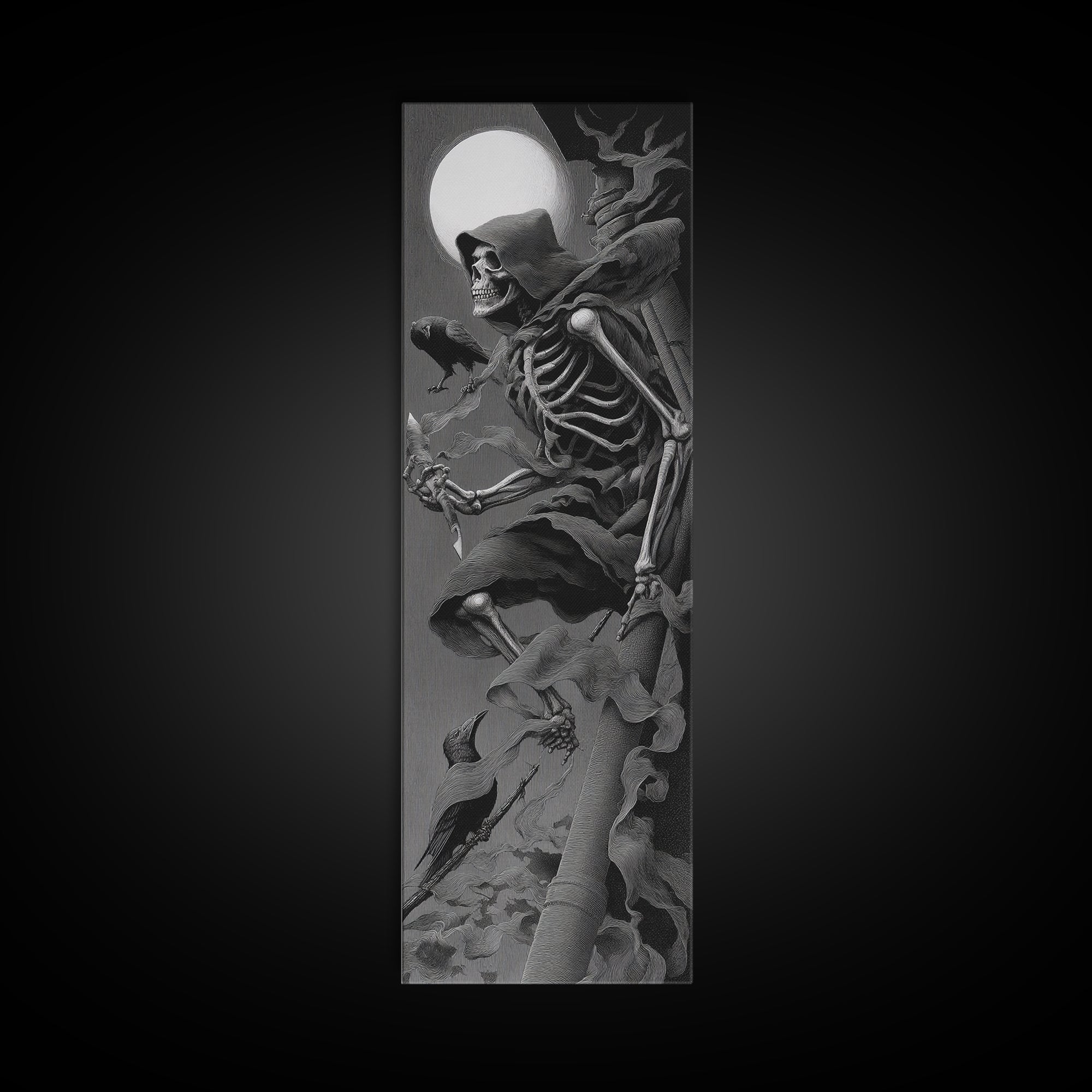 The Bone Sculptor, Biomechanical Horror Art, Tall Narrow Wall Art, Dark Fantasy Wall Art, Canvas Print, Halloween Wall Art