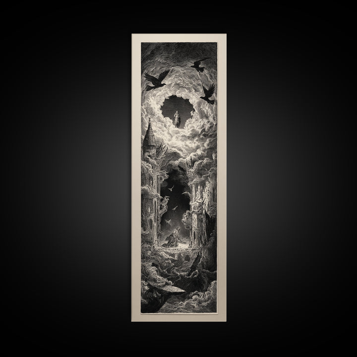 The Dream Eater, Gothic Engraving Art, Tall Narrow Wall Art, Dark Halloween Decor, Framed Canvas Print, Halloween Wall Art