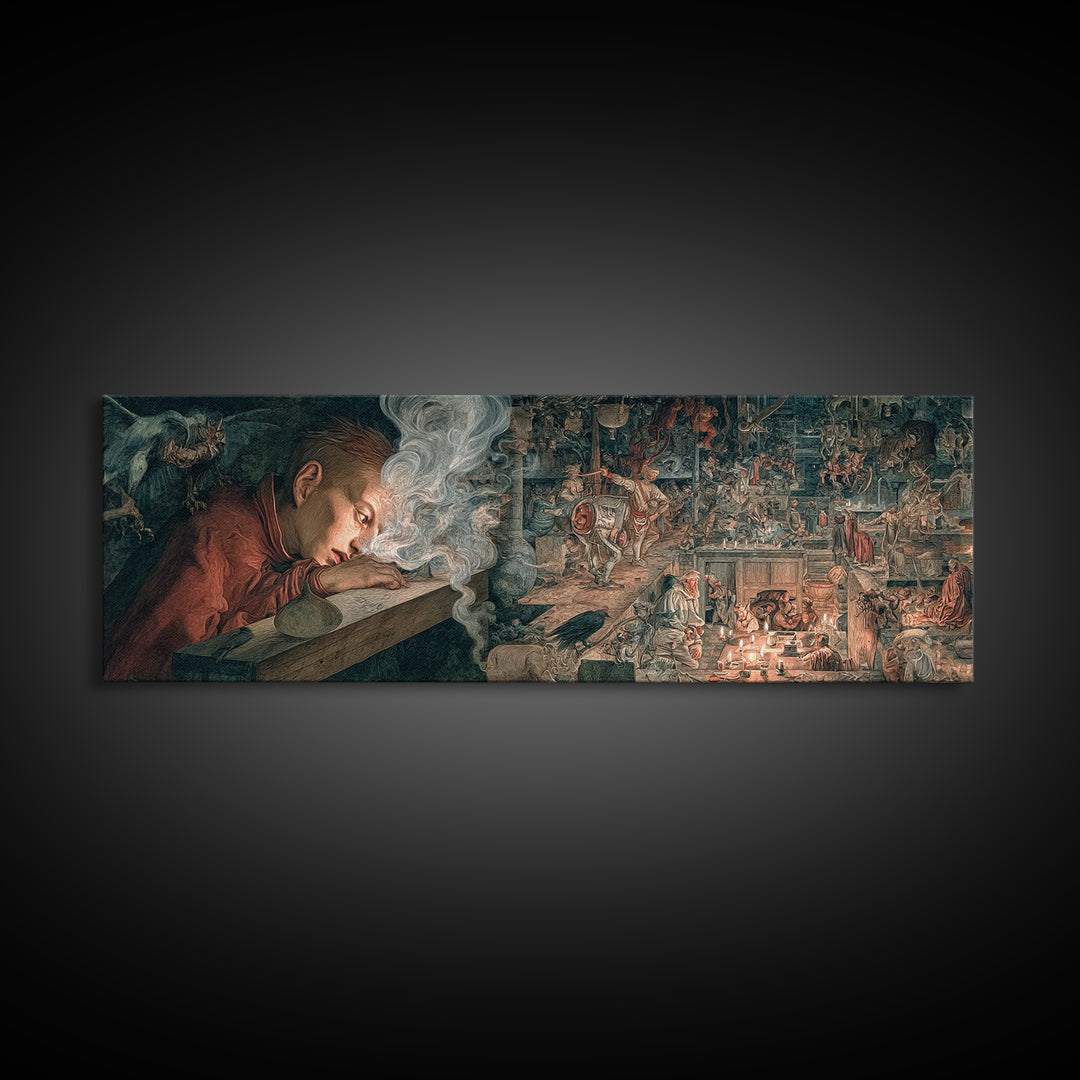 The Dream Eater, Medieval Grotesque Art, Extra Wide Wall Art, Macabre Wall Art, Canvas Print, Halloween Wall Art