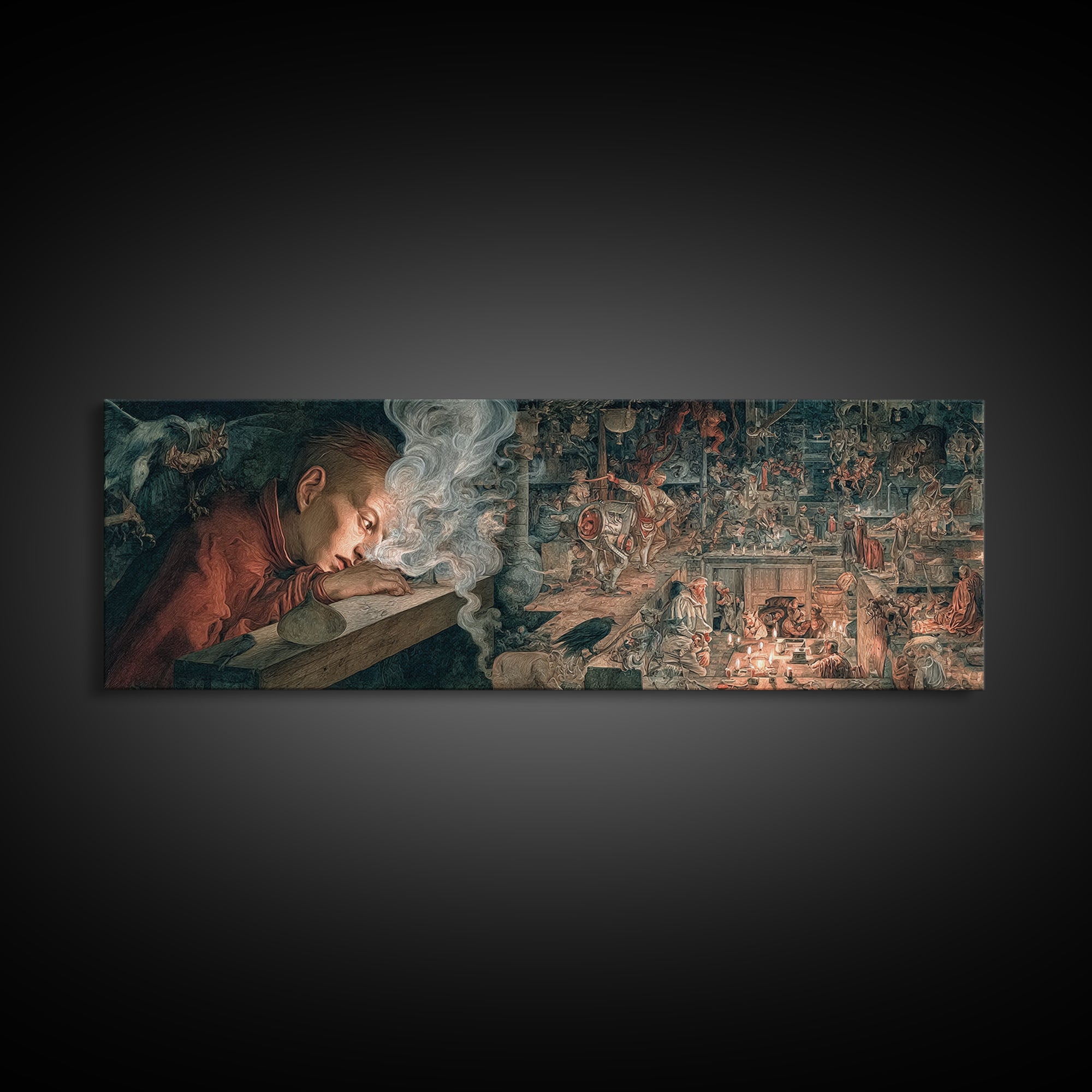 The Dream Eater, Medieval Grotesque Art, Extra Wide Wall Art, Macabre Wall Art, Canvas Print, Halloween Wall Art