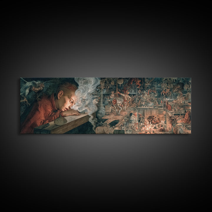The Dream Eater, Medieval Grotesque Art, Extra Wide Wall Art, Macabre Wall Art, Canvas Print, Halloween Wall Art