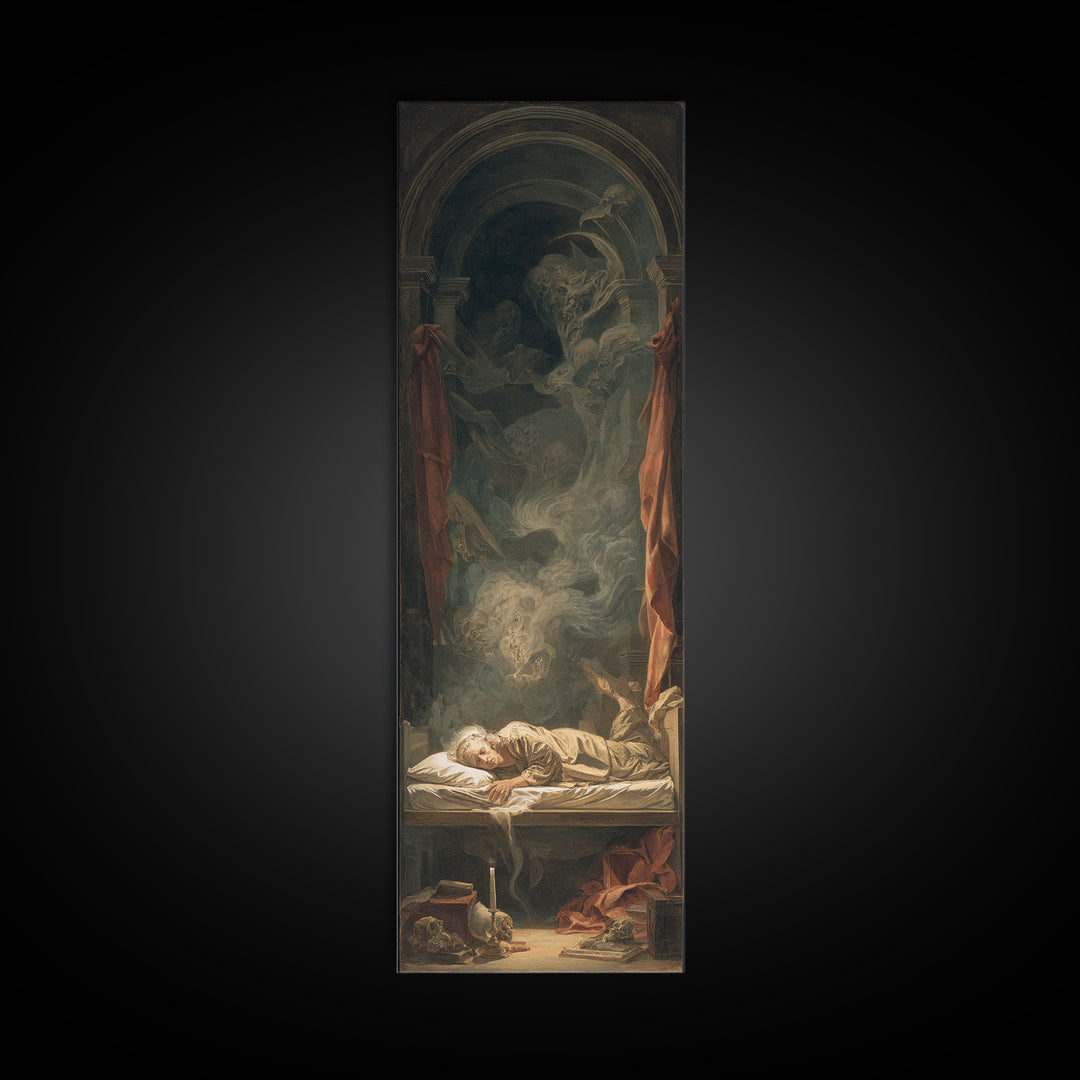 The Dream Eater, Gothic Nightmare Art, Tall Narrow Wall Art, Macabre Wall Art, Framed Canvas Print, Halloween Wall Art