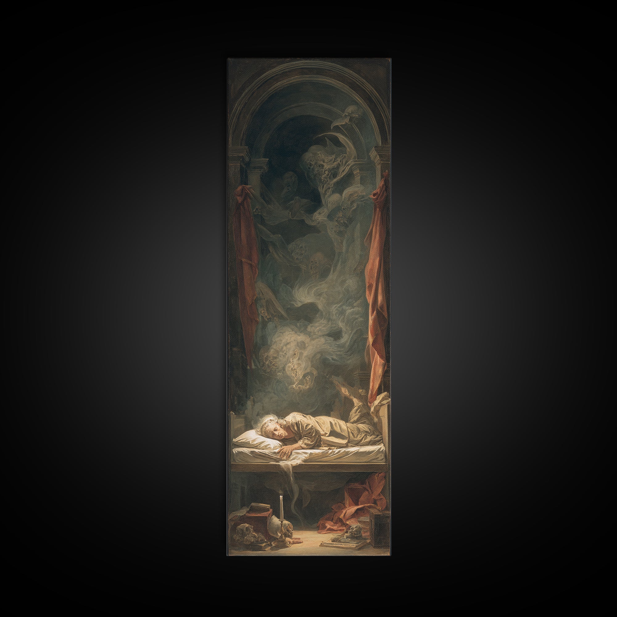 The Dream Eater, Gothic Nightmare Art, Tall Narrow Wall Art, Macabre Wall Art, Framed Canvas Print, Halloween Wall Art