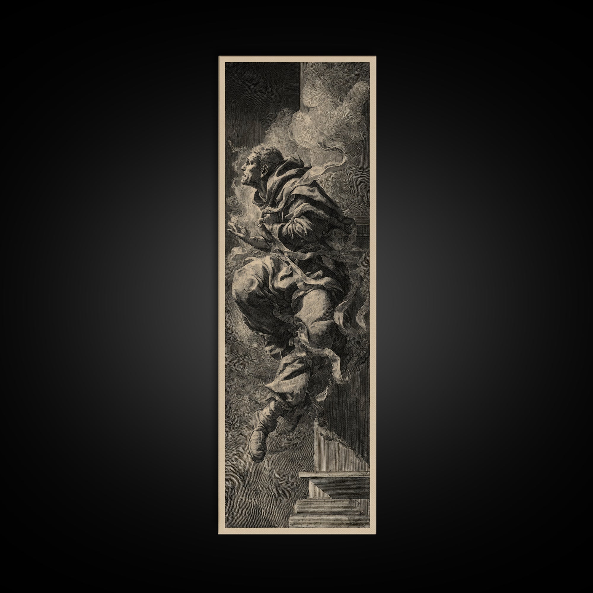 The Dream Eater, Architectural Etching Art, Tall Narrow Wall Art, Dark Fantasy Wall Art, Canvas Print, Halloween Wall Art