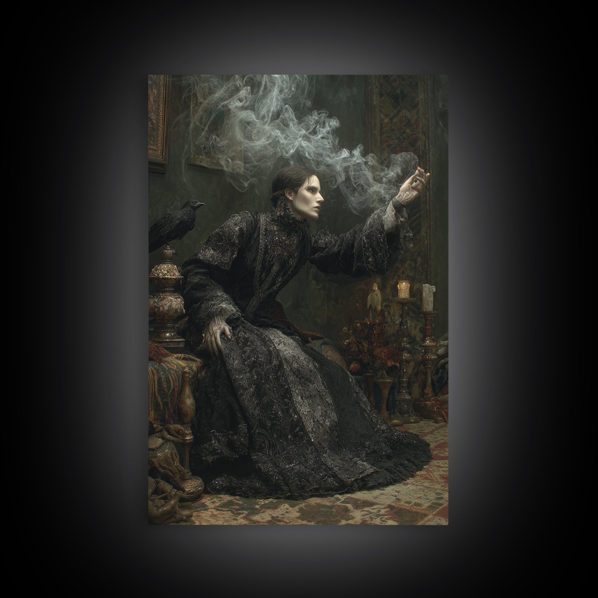 The Dream Eater, Ornate Symbolist Art, Vertical Wall Art, Dark Halloween Decor, Framed Canvas Print, Halloween Wall Art