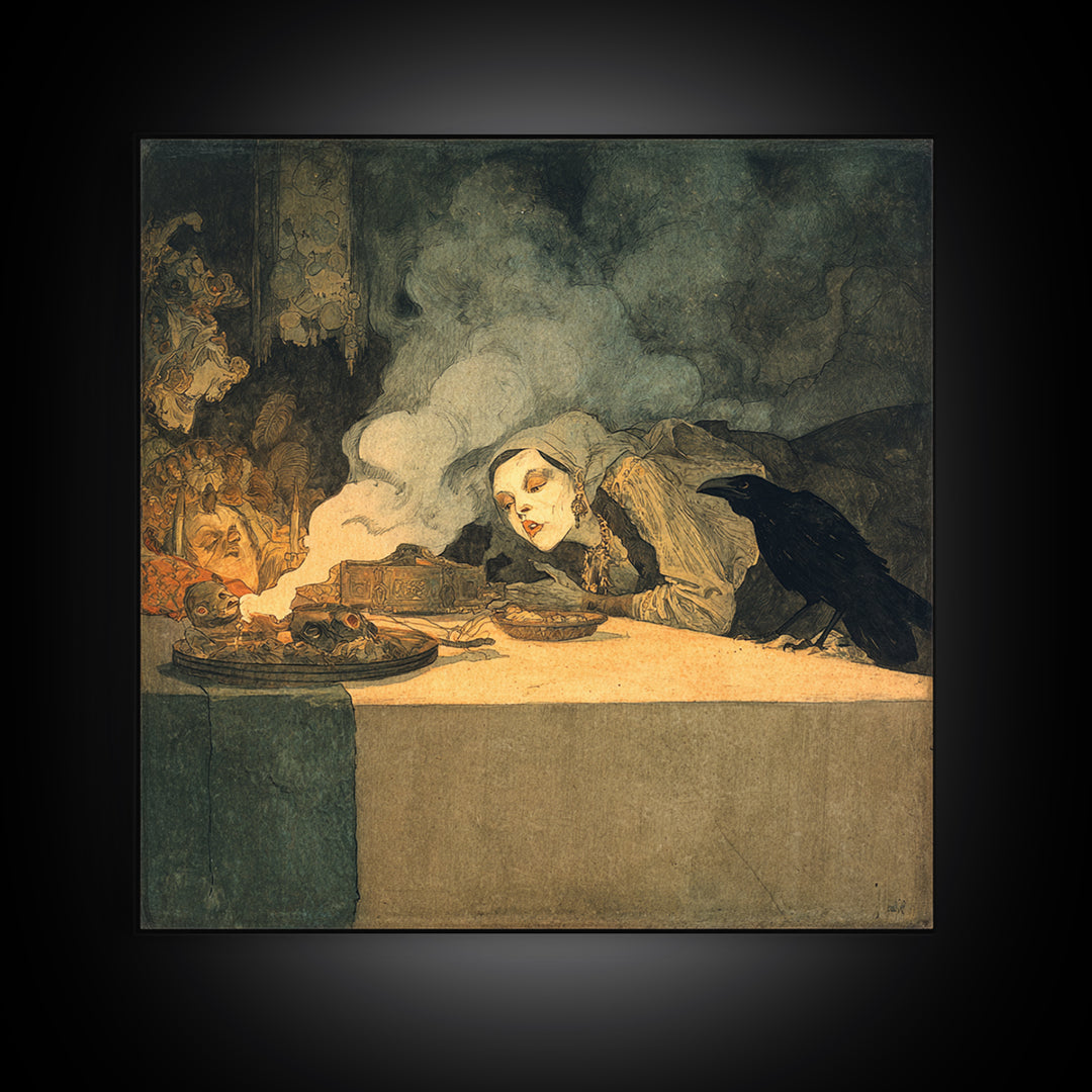 The Dream Eater, Symbolist Etching Art, Square Wall Art, Dark Fantasy Wall Art, Framed Canvas Print, Halloween Wall Art, Horror Wall Art