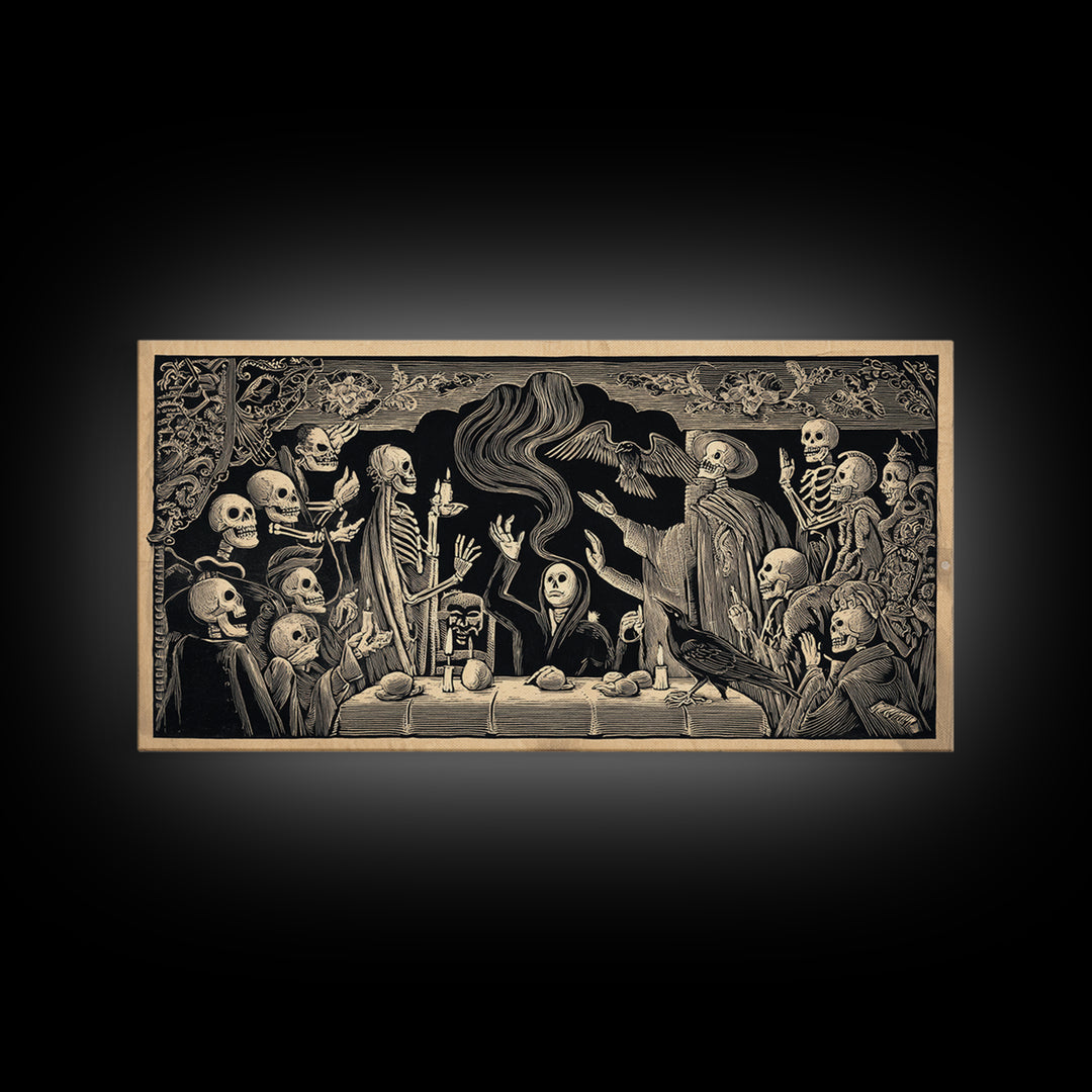 The Dream Eater, Macabre Folk Print Art, Wide Panoramic Art, Gothic Horror Wall Art, Framed Canvas Print, Halloween Wall Art