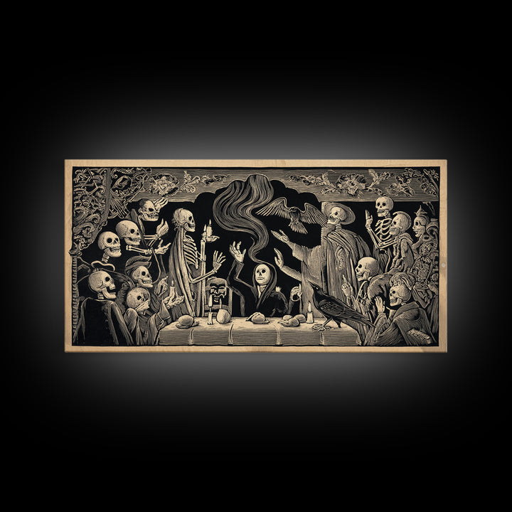 The Dream Eater, Macabre Folk Print Art, Wide Panoramic Art, Gothic Horror Wall Art, Framed Canvas Print, Halloween Wall Art