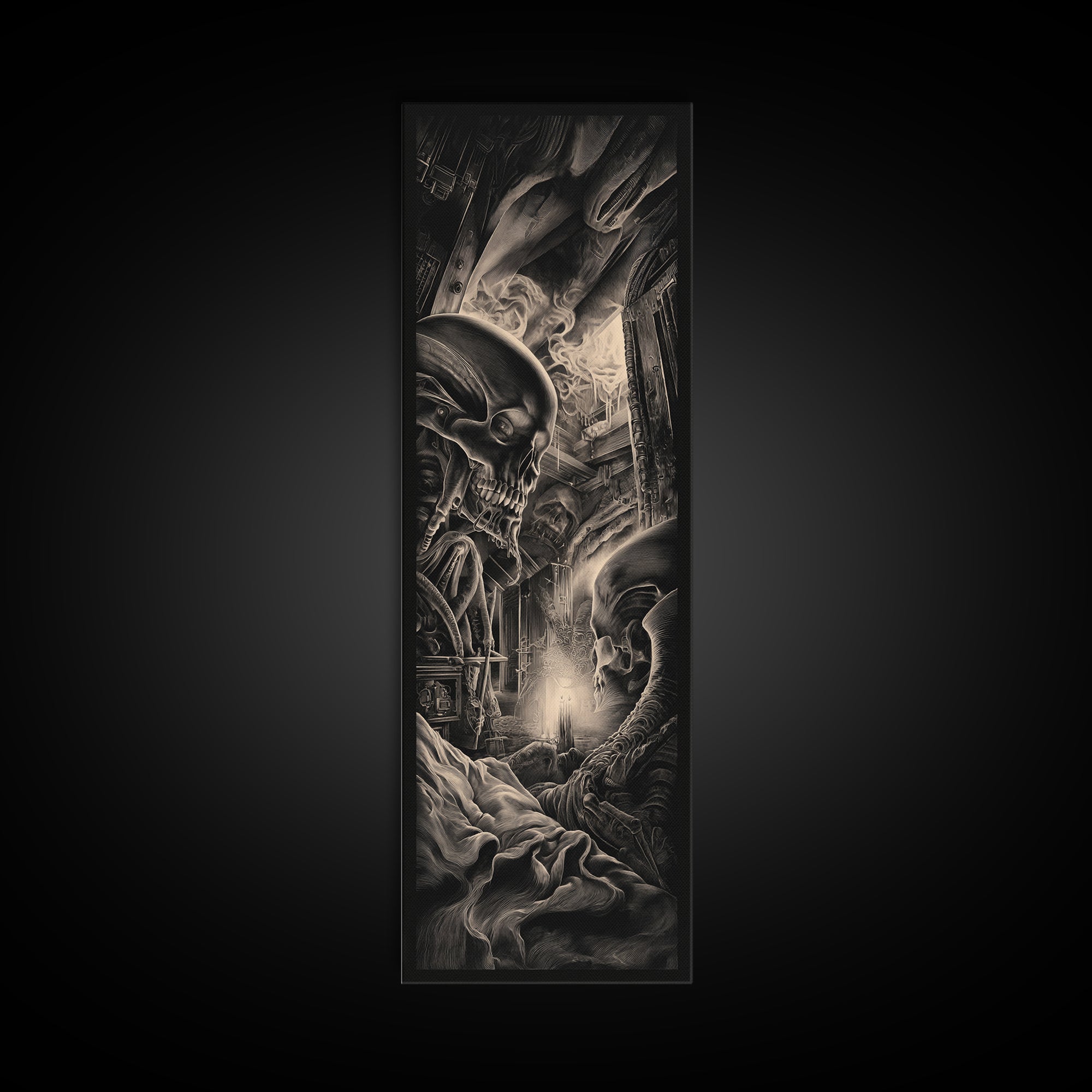 The Dream Eater, Biomechanical Horror Art, Tall Narrow Wall Art, Dark Halloween Decor, Framed Canvas Print, Halloween Wall Art