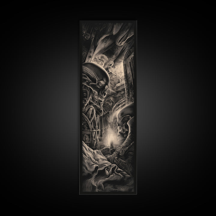 The Dream Eater, Biomechanical Horror Art, Tall Narrow Wall Art, Dark Halloween Decor, Framed Canvas Print, Halloween Wall Art
