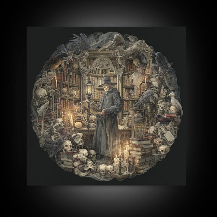 The Crypt Librarian, Danse Macabre Art, Square Wall Art, Dark Fantasy Wall Art, Canvas Print, Halloween Wall Art