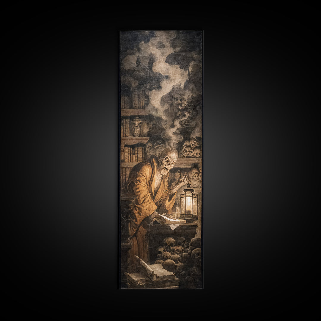 The Crypt Librarian, Baroque Witchcraft Art, Tall Narrow Wall Art, Macabre Wall Art, Canvas Print, Halloween Wall Art