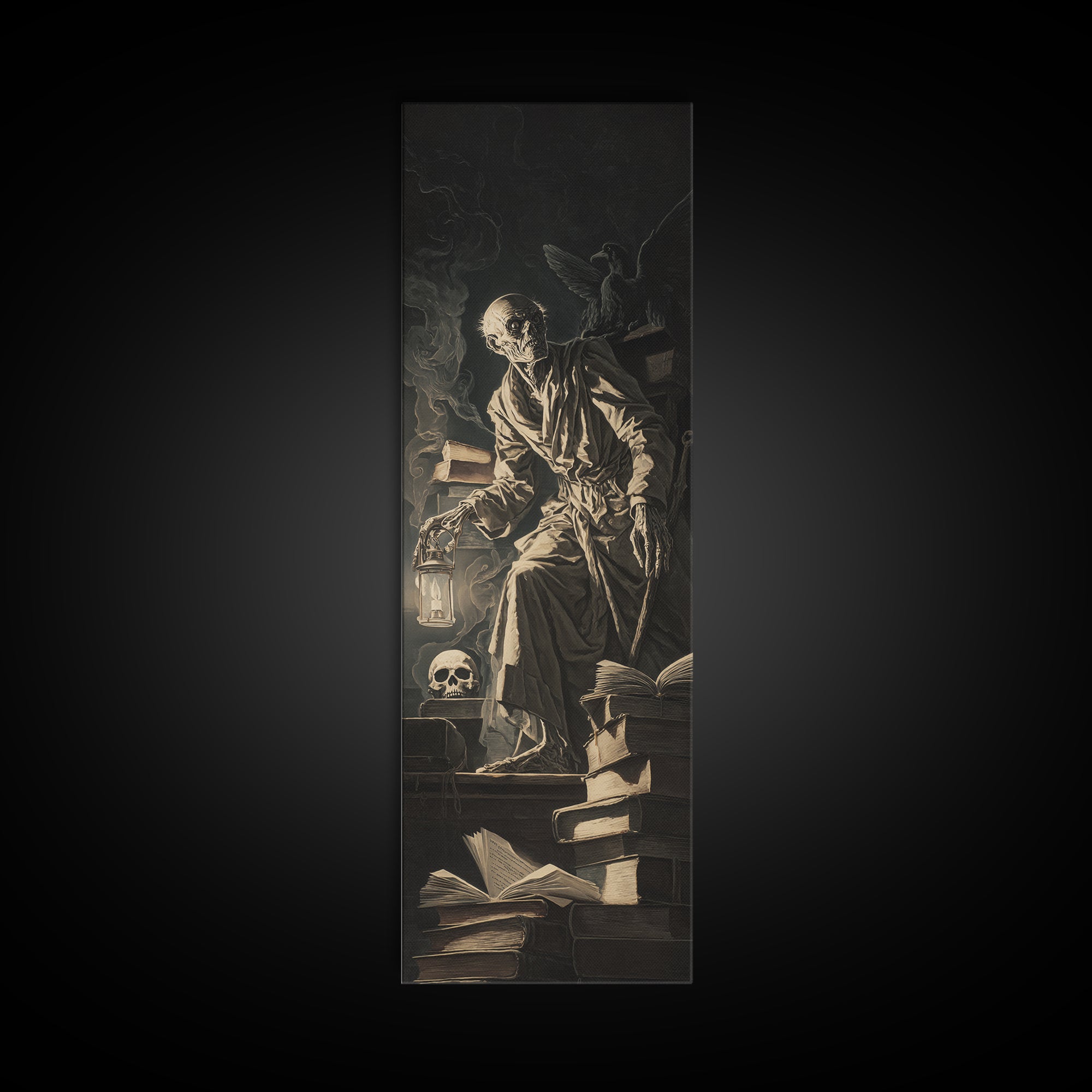 The Crypt Librarian, Gothic Nightmare Art, Tall Narrow Wall Art, Dark Fantasy Wall Art, Canvas Print, Halloween Wall Art