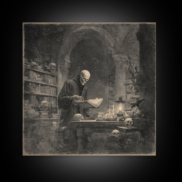 The Crypt Librarian, Symbolist Dream Art, Square Wall Art, Dark Fantasy Wall Art, Canvas Print, Halloween Wall Art, Gothic Home Decor
