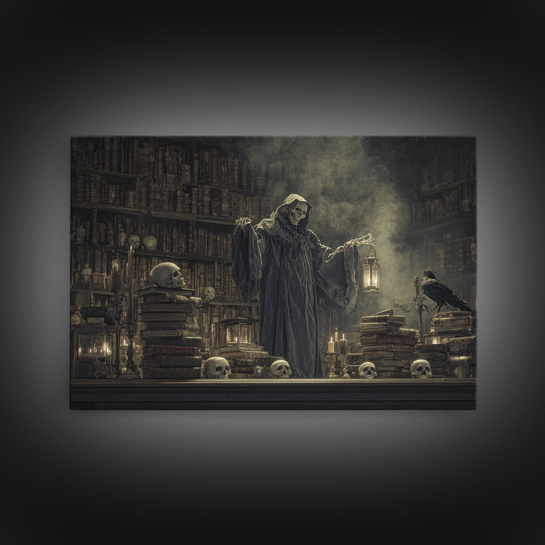 The Crypt Librarian, Symbolist Gothic Landscape, Landscape Wall Art, Gothic Horror Wall Art, Canvas Print, Halloween Wall Art