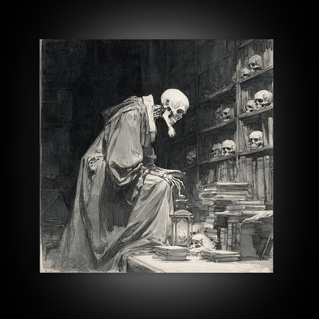 The Crypt Librarian, Decadent Gothic Art, Square Wall Art, Dark Fantasy Wall Art, Canvas Print, Halloween Wall Art, Halloween Decor