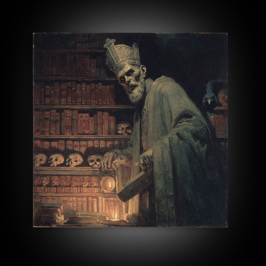 The Crypt Librarian, Dark Symbolist Art, Square Wall Art, Gothic Horror Wall Art, Framed Canvas Print, Halloween Wall Art