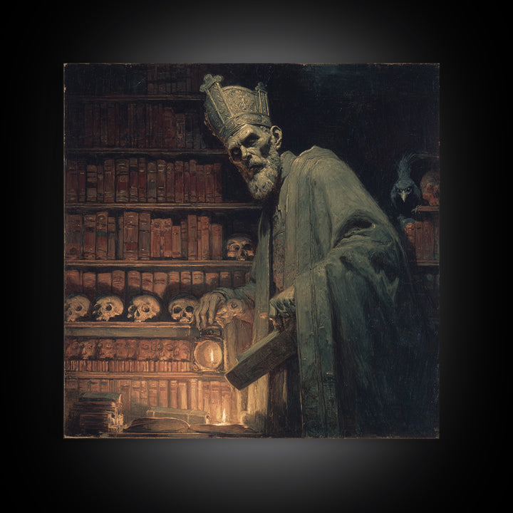 The Crypt Librarian, Dark Symbolist Art, Square Wall Art, Gothic Horror Wall Art, Framed Canvas Print, Halloween Wall Art