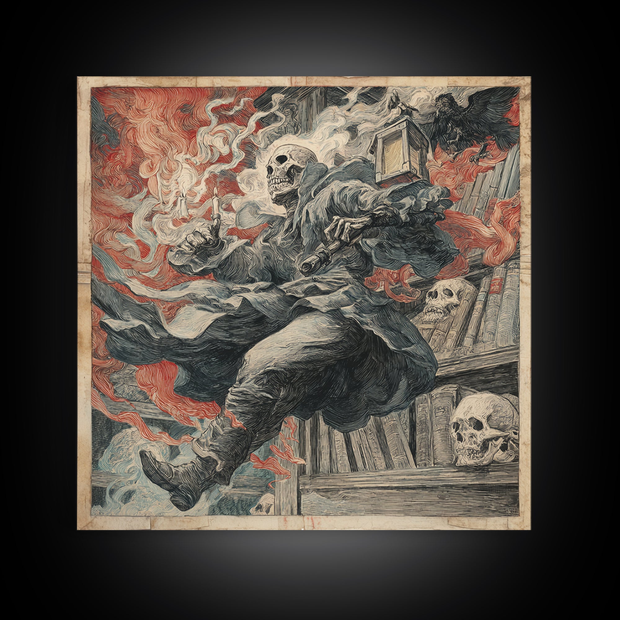 The Crypt Librarian, Grotesque Carnival Art, Square Wall Art, Dark Halloween Decor, Canvas Print, Halloween Wall Art, Statement Wall Art