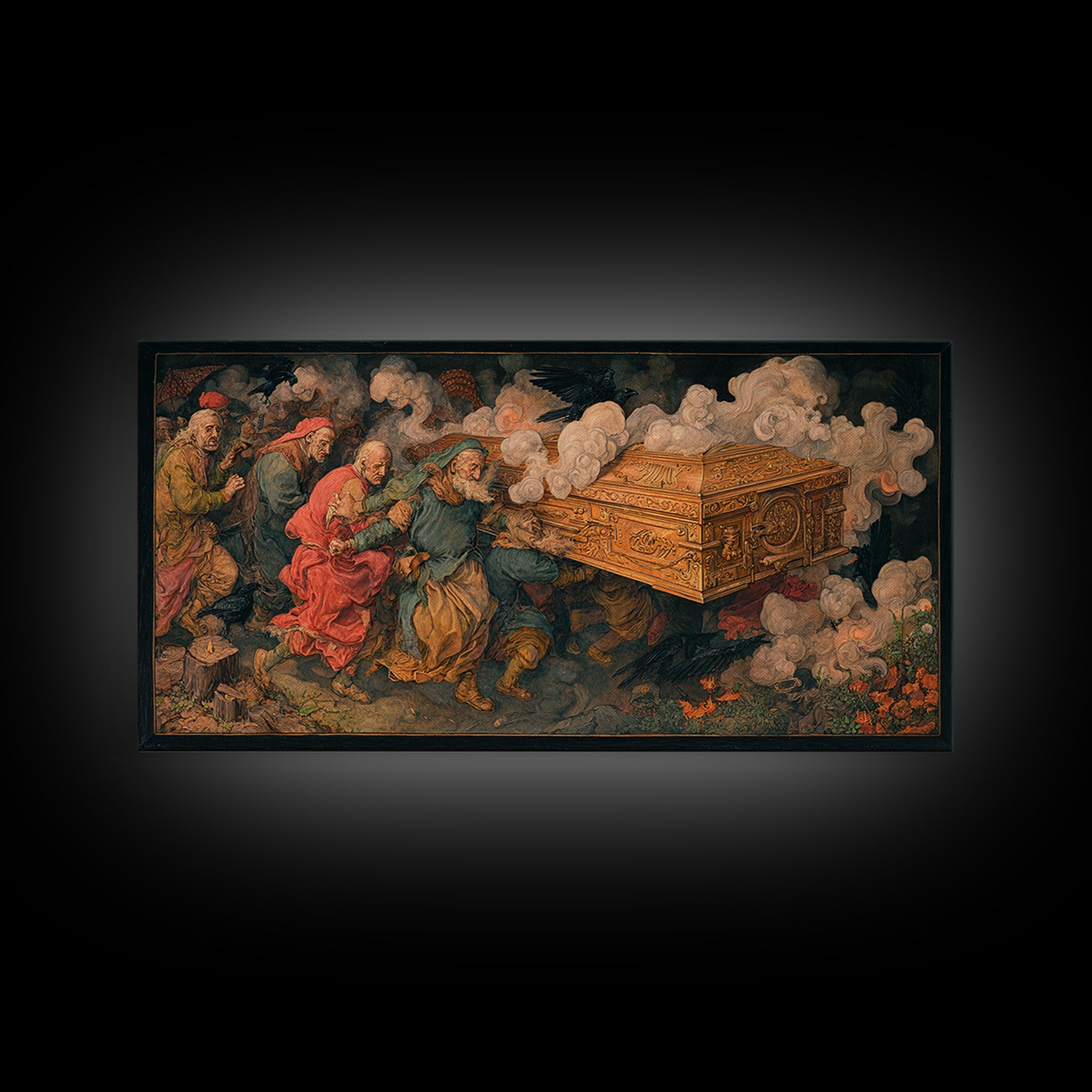 The Royal Coffin Maker, Northern Renaissance Horror, Wide Panoramic Art, Gothic Horror Wall Art, Framed Canvas Print