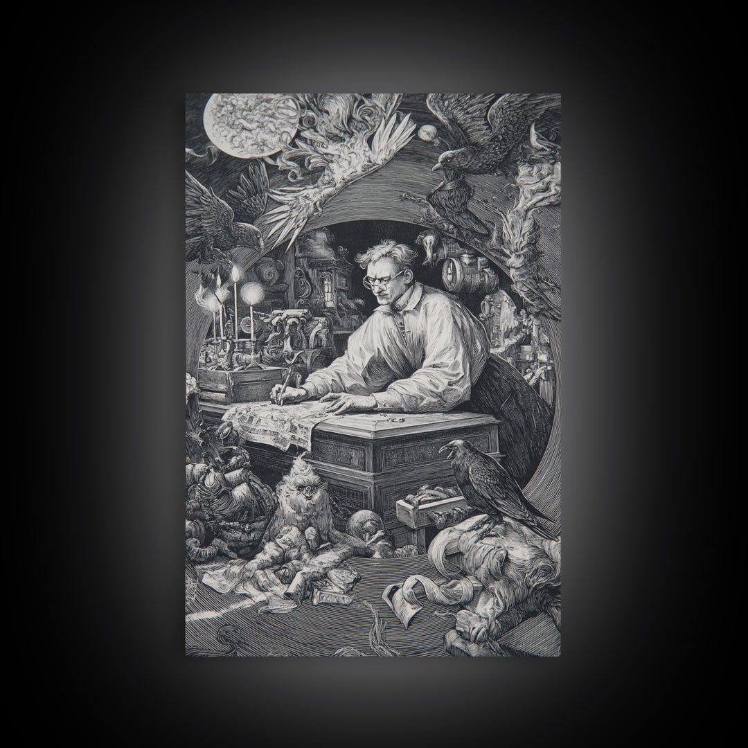The Royal Coffin Maker, Renaissance Engraving Art, Vertical Wall Art, Dark Fantasy Wall Art, Framed Canvas Print, Halloween Wall Art
