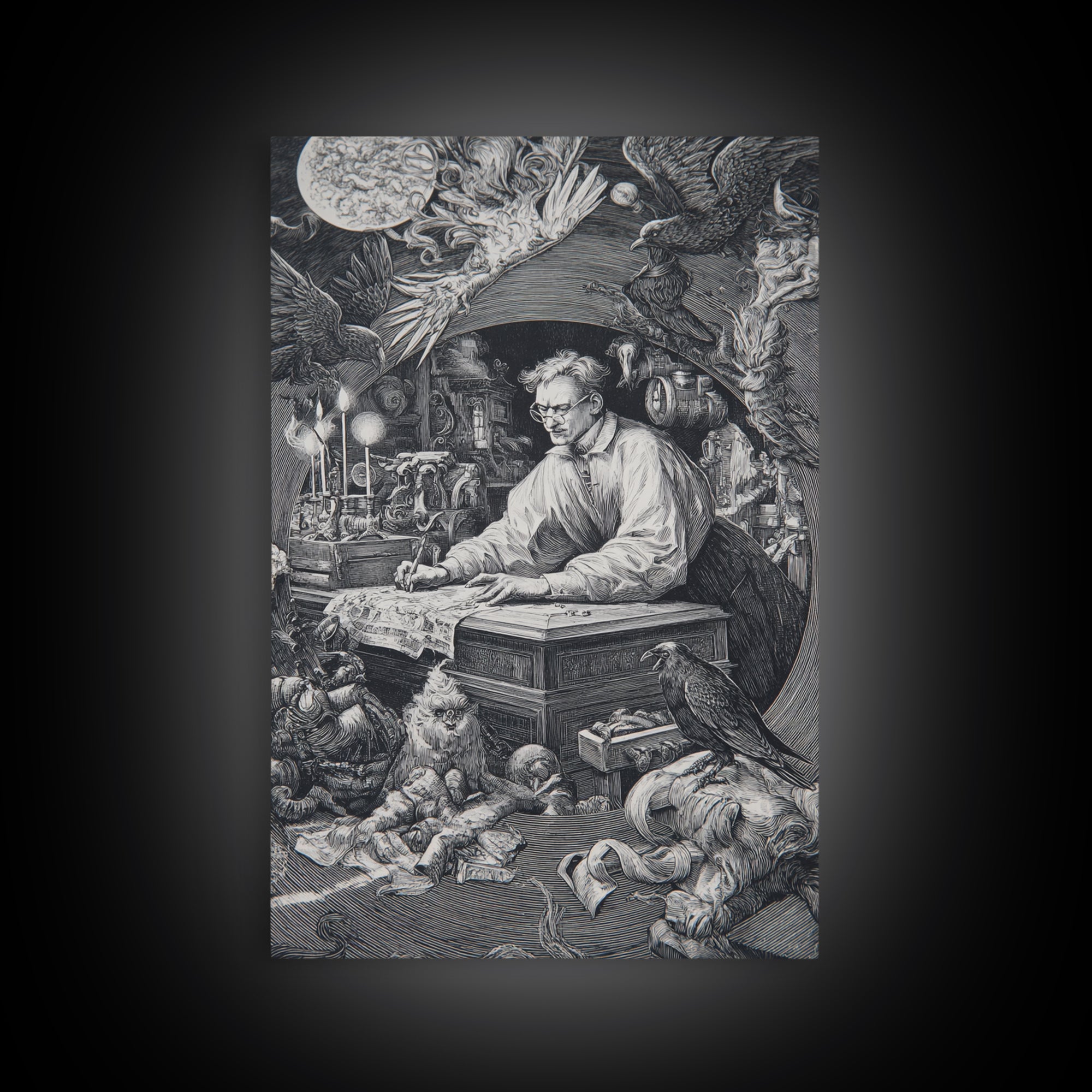 The Royal Coffin Maker, Renaissance Engraving Art, Vertical Wall Art, Dark Fantasy Wall Art, Framed Canvas Print, Halloween Wall Art