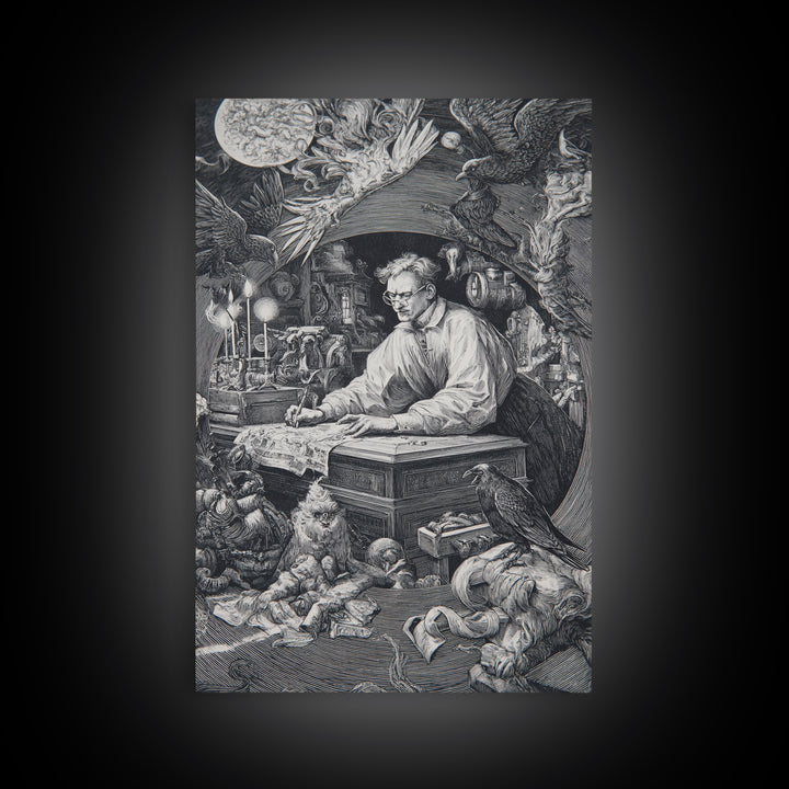The Royal Coffin Maker, Renaissance Engraving Art, Vertical Wall Art, Dark Fantasy Wall Art, Framed Canvas Print, Halloween Wall Art