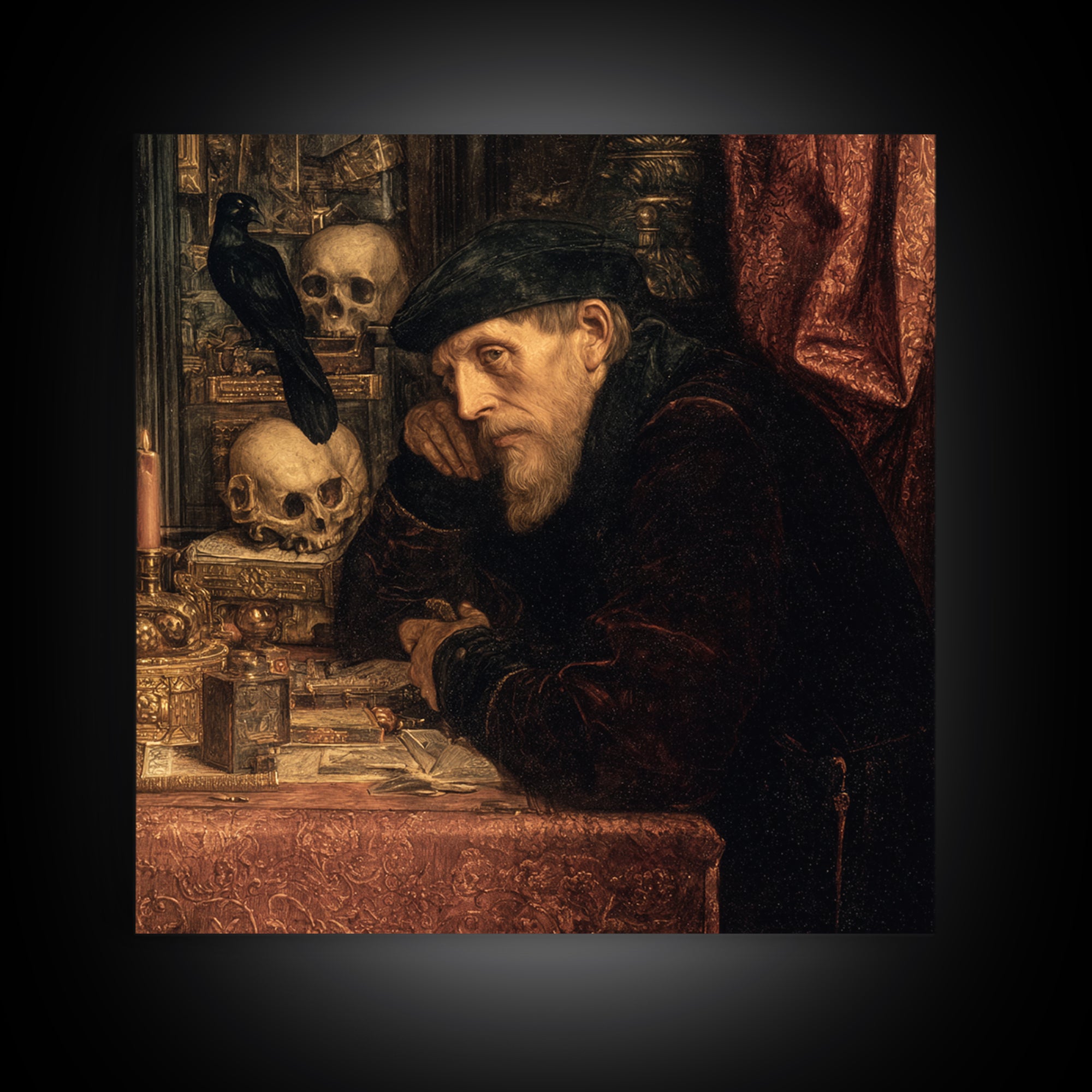 The Royal Coffin Maker, Danse Macabre Art, Square Wall Art, Dark Fantasy Wall Art, Framed Canvas Print, Halloween Decor