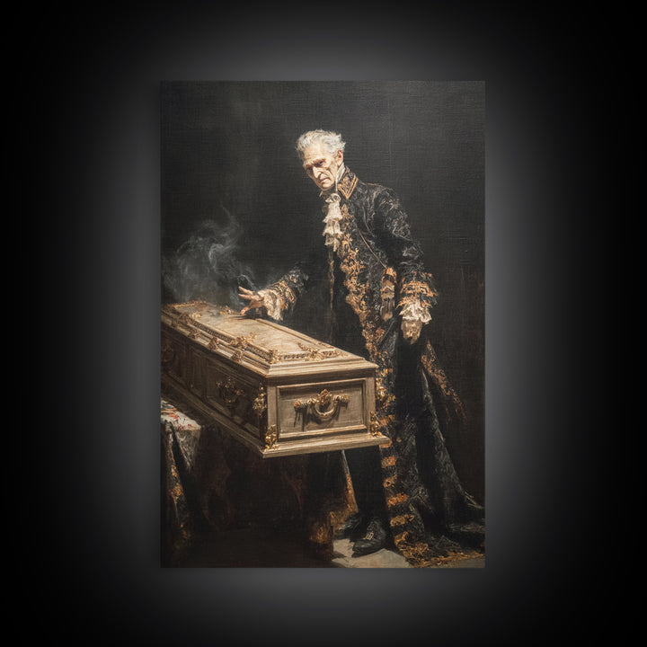 The Royal Coffin Maker, Dark Romantic Horror Art, Vertical Wall Art, Dark Halloween Decor, Framed Canvas Print, Halloween Wall Art