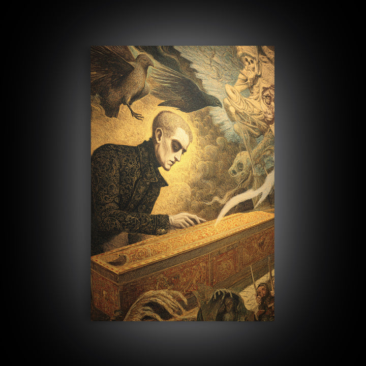 The Royal Coffin Maker, Visionary Gothic Art, Vertical Wall Art, Macabre Wall Art, Canvas Print, Halloween Wall Art, Horror Wall Art