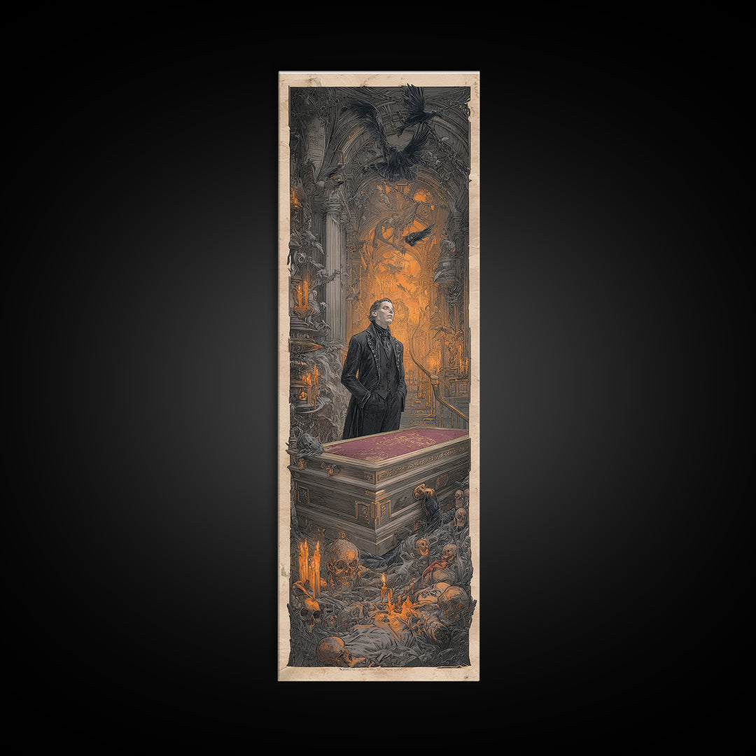 The Royal Coffin Maker, Architectural Etching Art, Tall Narrow Wall Art, Dark Fantasy Wall Art, Framed Canvas Print