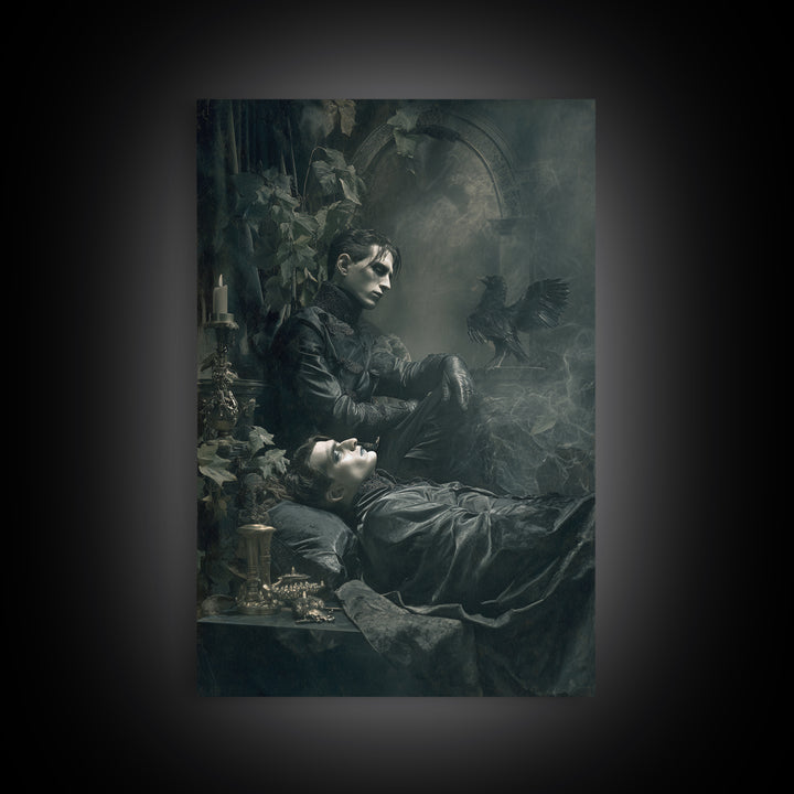 The Royal Coffin Maker, Dark Symbolist Art, Vertical Wall Art, Macabre Wall Art, Framed Canvas Print, Halloween Wall Art
