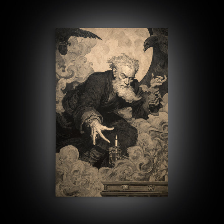 The Royal Coffin Maker, Symbolist Etching Art, Vertical Wall Art, Dark Halloween Decor, Framed Canvas Print, Halloween Wall Art