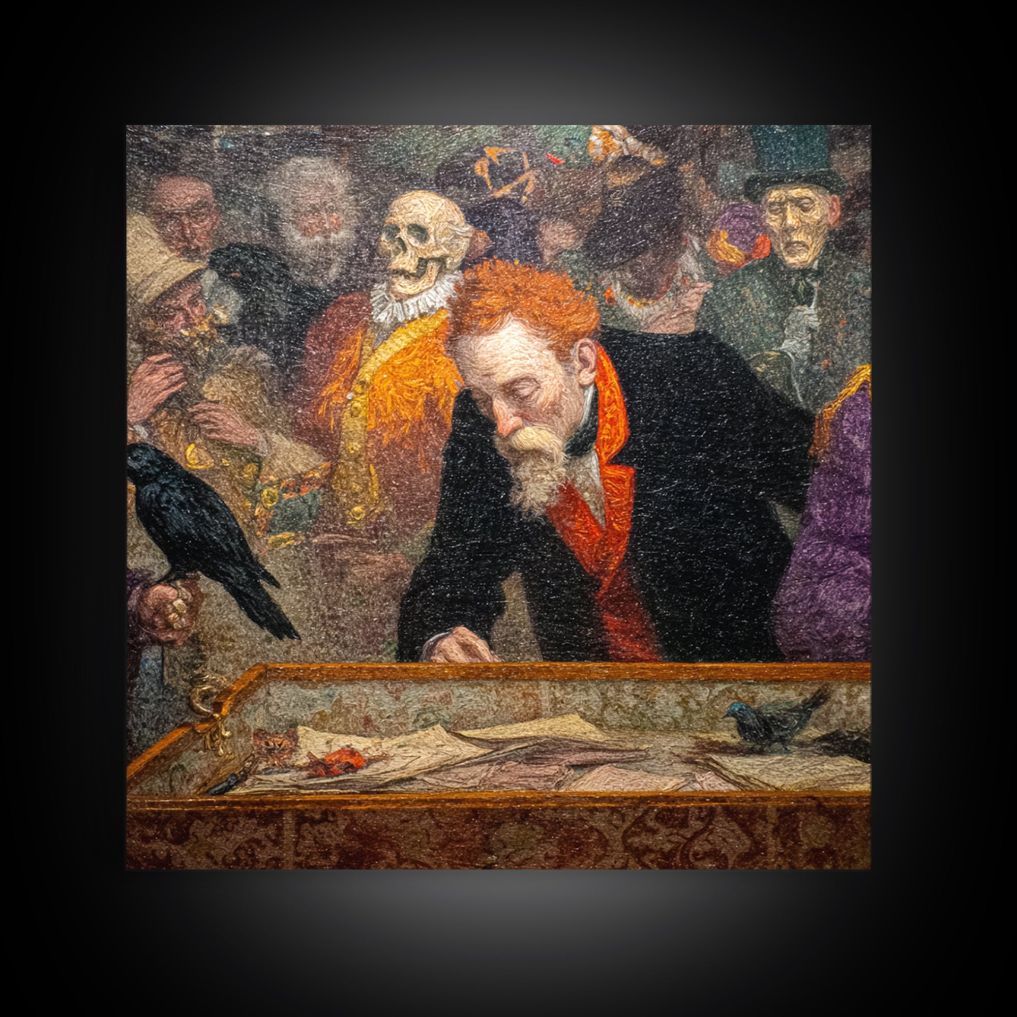 The Royal Coffin Maker, Grotesque Carnival Art, Square Wall Art, Dark Halloween Decor, Framed Canvas Print, Halloween Wall Art