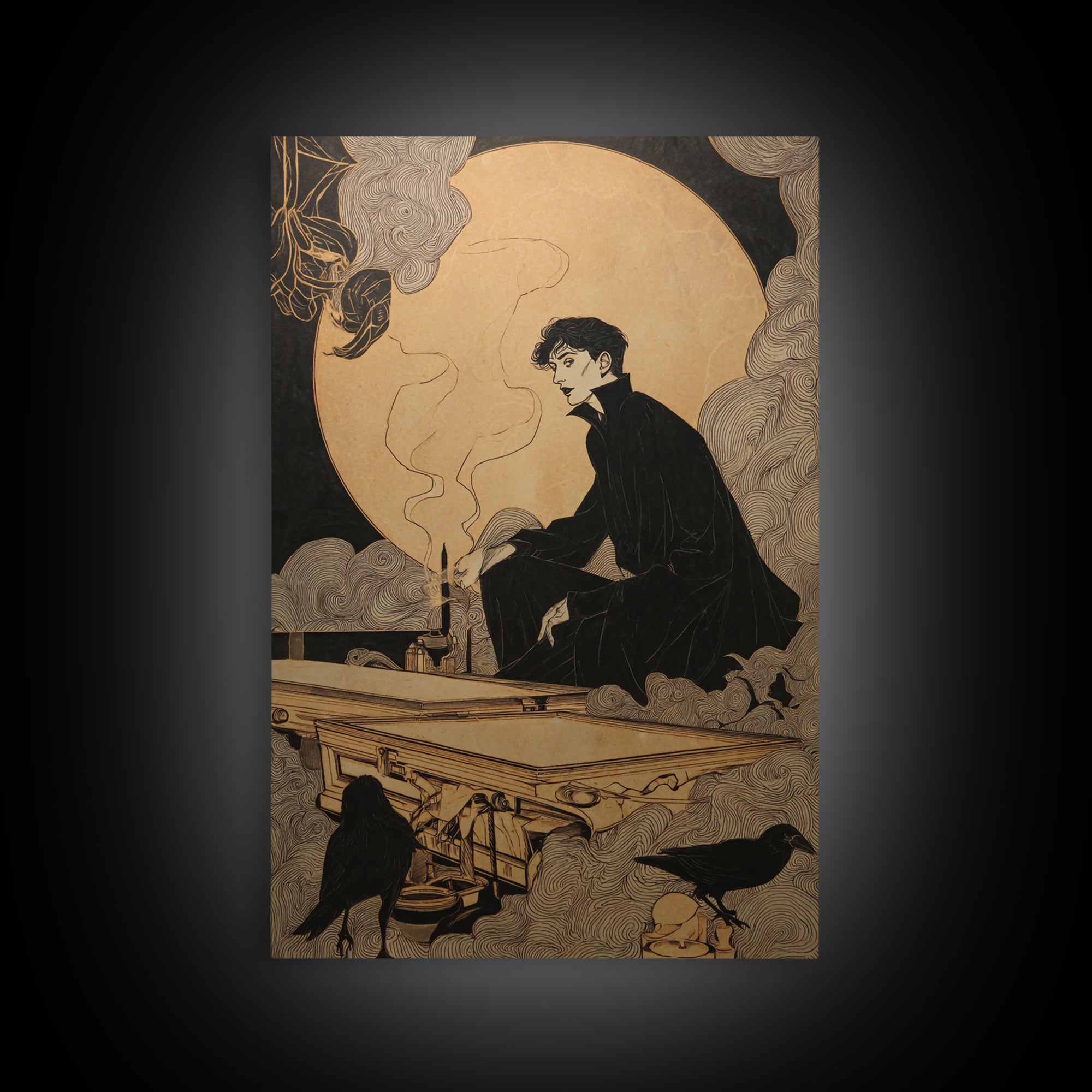 The Royal Coffin Maker, Decadent Line Art, Vertical Wall Art, Dark Halloween Decor, Canvas Print, Halloween Wall Art